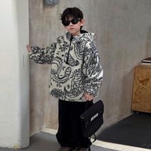 童装男童羊羔绒夹棉外套2025冬季新款加厚宽松毛毛衣连帽保暖上衣