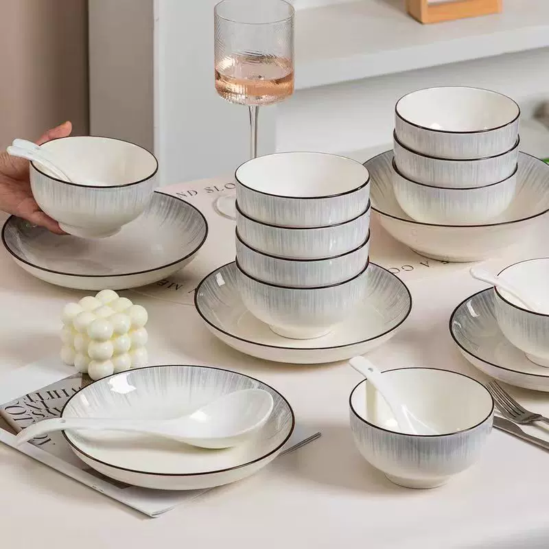 北欧风陶瓷套装时空灰系列创意中式芝士碗斗碗汤碗汤盘釉下彩可微