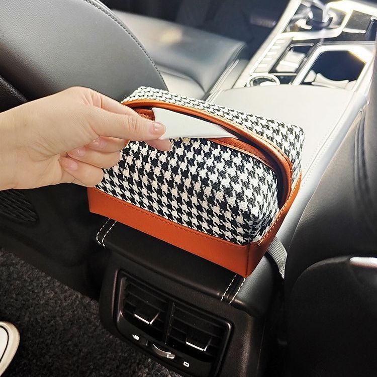 Houndstooth car tissue box creative car online celebrity car hanging tissue bag car interior supplies for women