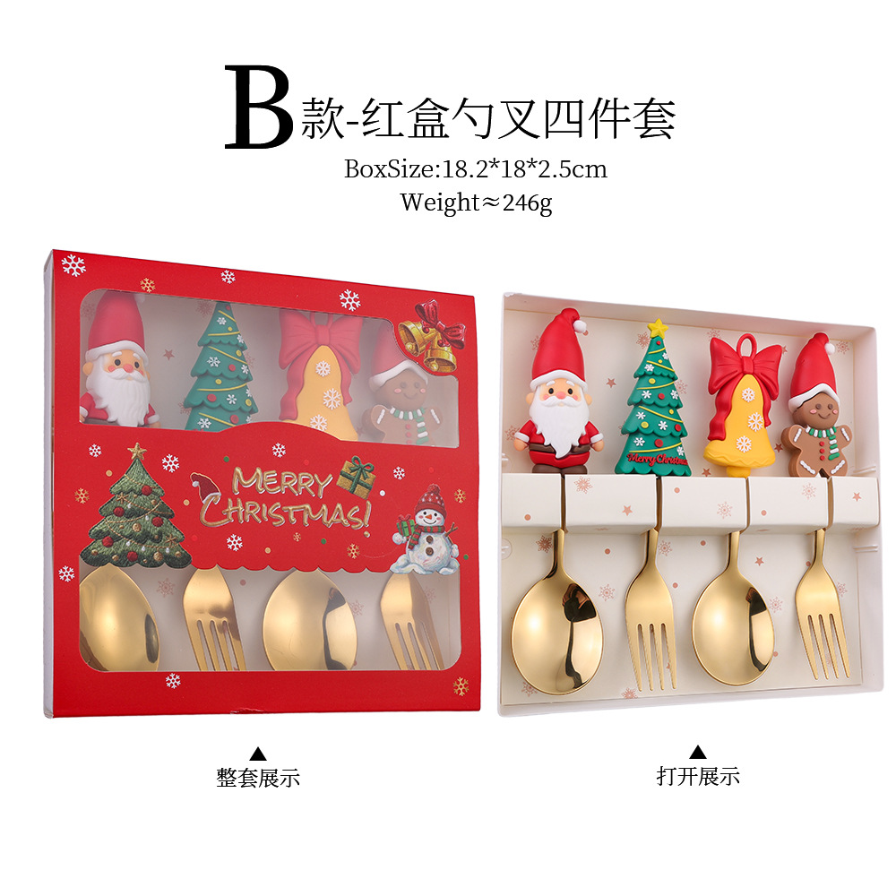 W juego de cuchara de Navidad transfronteriza dibujos animados lindo divertido muñeco de nieve cuchara postre de Navidad creativo cuchara tenedor vajilla de regalo image 9