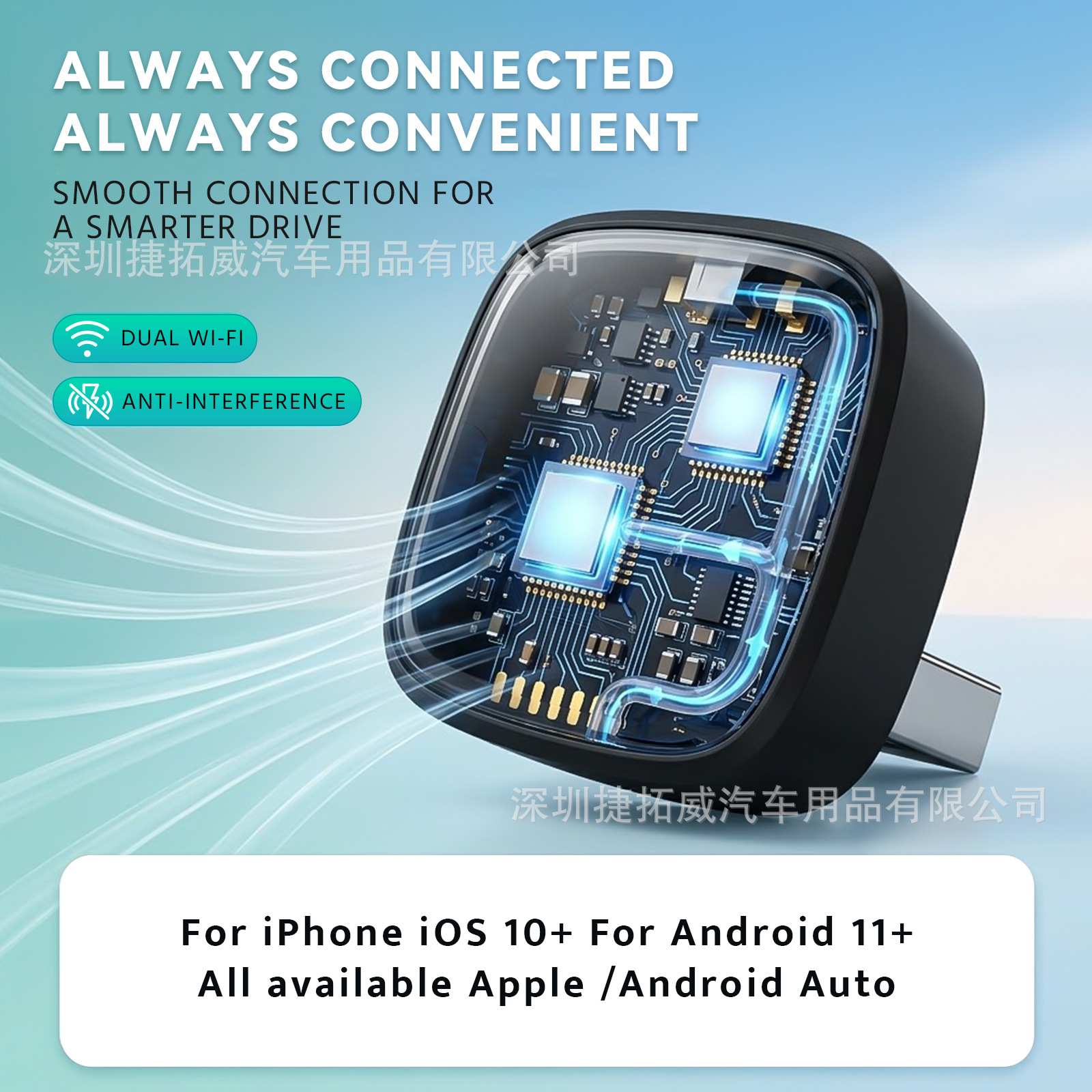 Cross-border wireless CarPlay adapter, Apple Auto 2-in-1, converts wired CarPlay to wireless in your car