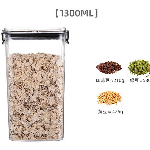 Tanque de sellado de grado alimenticio plástico grueso caja de almacenamiento transparente tanque de almacenamiento de bocadillos cuadrado granos