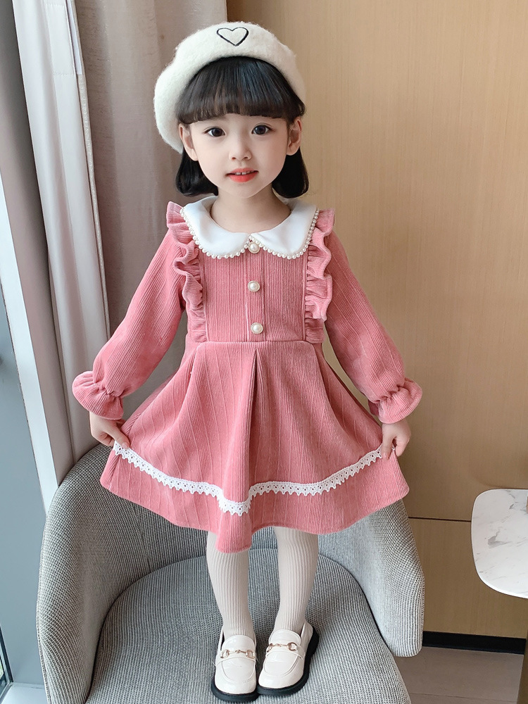Girl's Fashionable 2023 Autumn New Fashion Sweet Doll Neck Princess Dress Trend for Small and Medium Sized_voghion.com