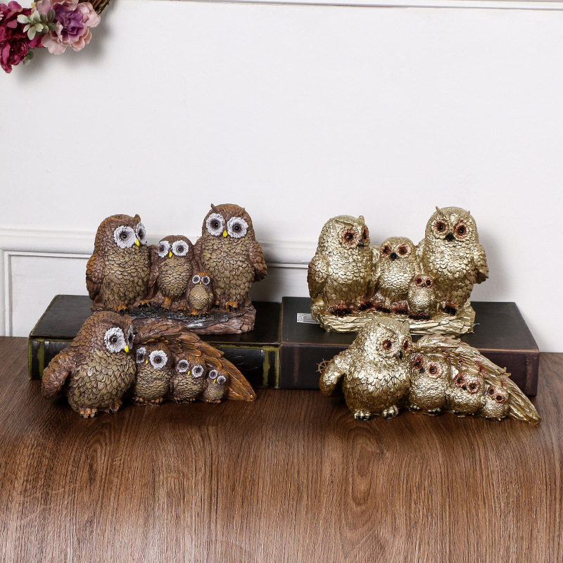 Resina de búho artesanía de resina decoración de vestíbulo decoración de dibujos animados estadounidenses tallado de animales decoración de la sala de estar