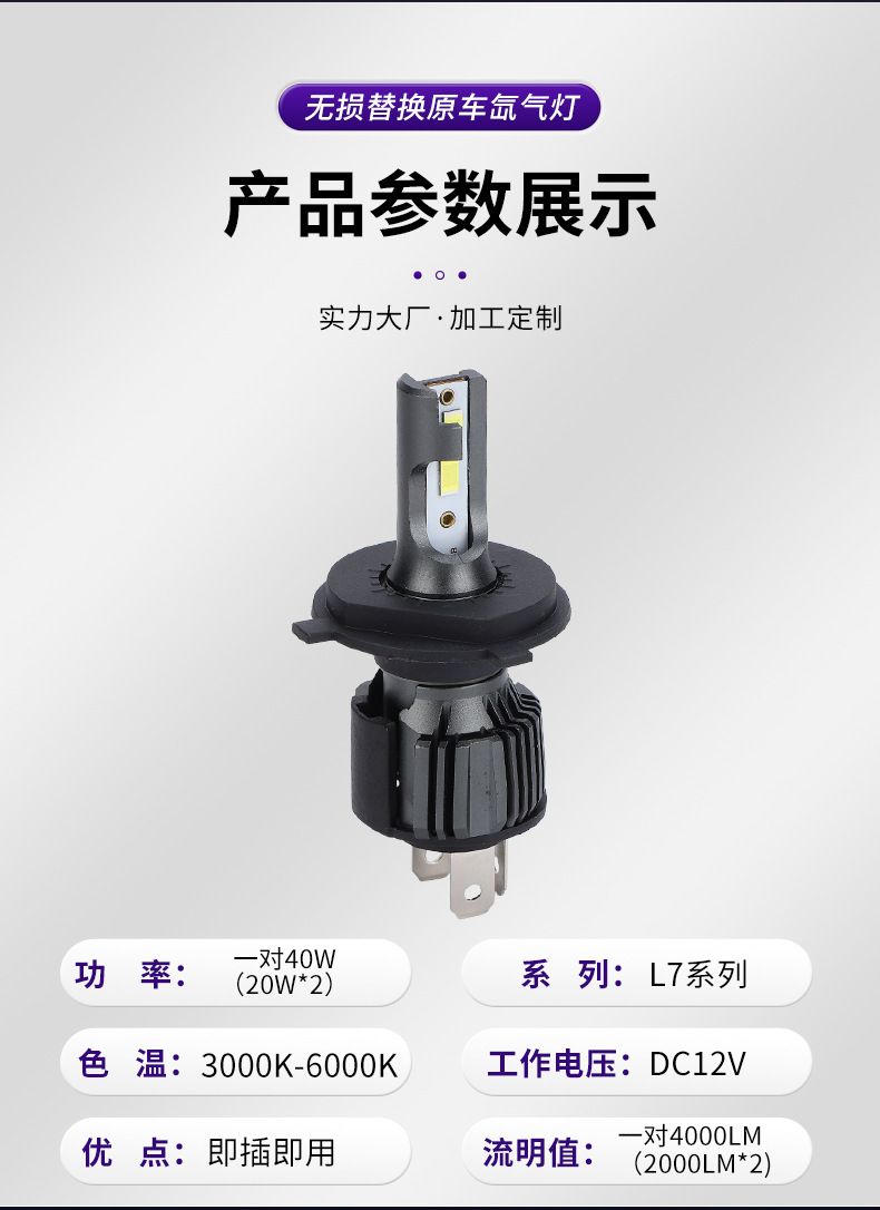 Wholesale car LED headlights 40W high-power H4 LED modified car headlights universal 12V bulbs for trucks