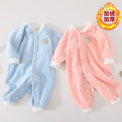 嬰兒連體衣秋冬裝保暖春季加厚加絨男寶寶外穿哈衣新生兒打底衣服