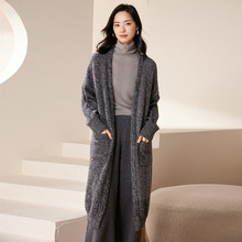 长款V领纯羊绒衫2024秋冬新款女士V领厚款打底衫简约风彩点纱外套