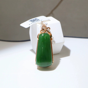 Jin Yutang Xinjiang Hetian Jasper Ping An Pendant 18K Heavy Gold Inlaid with Uniform Color Jade Oil