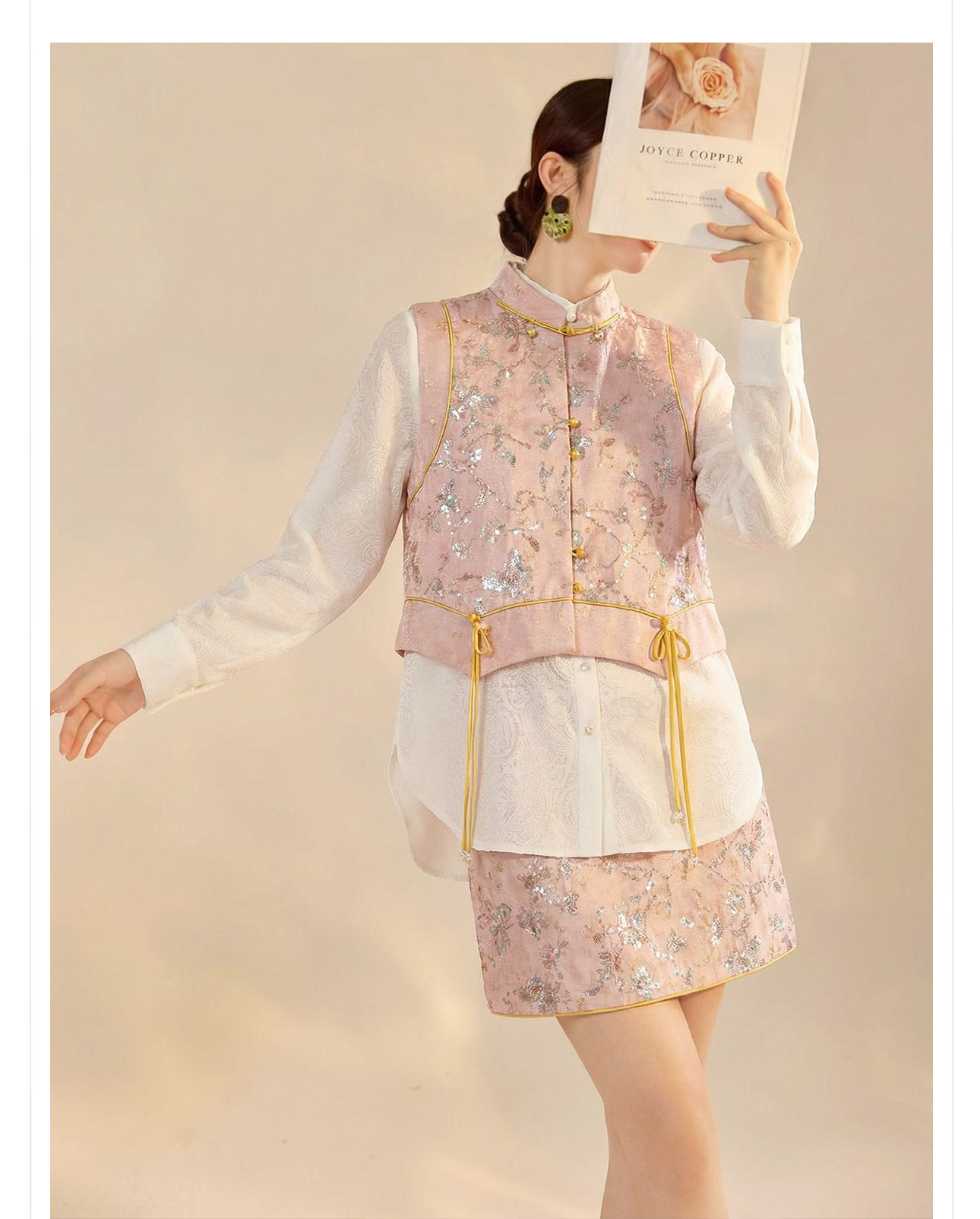 Áo hai dây thêu sequin phối tua rua cổ đứng – set chân váy midi phong cách tân Trung Hoa — nửa váy, Trang chủ chi tiết 12