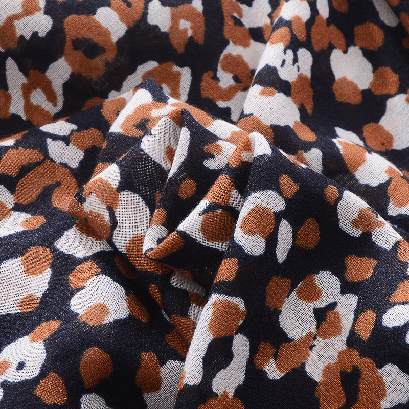 Retro artística fotografía de viajes cóncavo convexo chal naranja leopardo estampado algodón y lino sensación borla bufanda de las mujeres