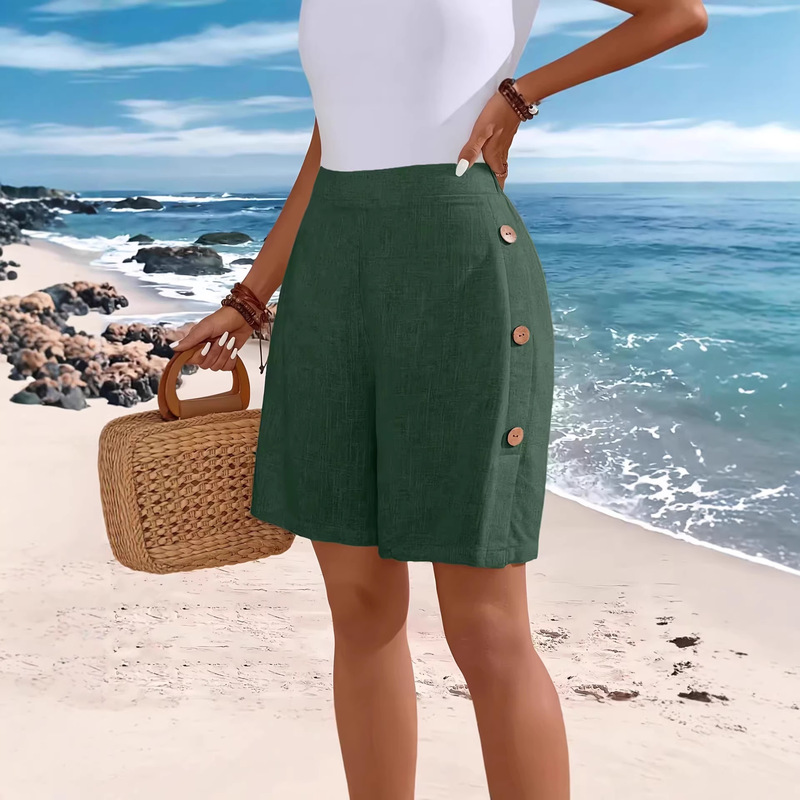 2026 Cross-Border European and American Summer Loose Thin Retro Button-Decorated Artistic Trendy Versatile Casual Shorts for Women