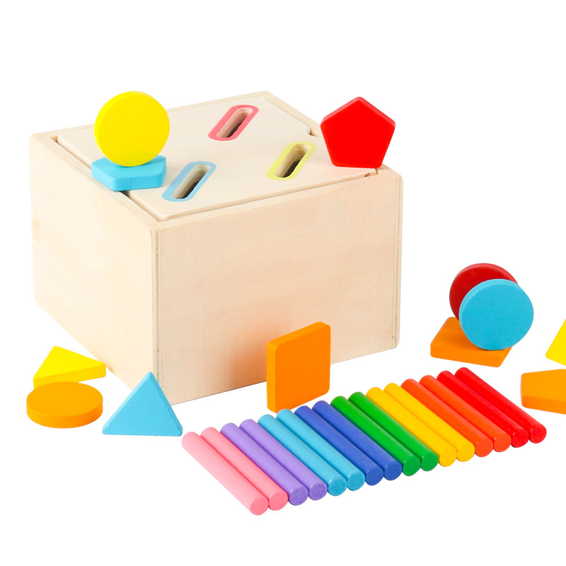 Montessori Education Aid Caja de educación temprana Cognitive Baby Color y forma Bloques de construcción a juego Juguetes de entrenamiento de acción sorpresa para niños