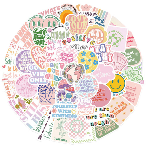 50 inspirational Danish pink stickers to decorate suitcase, notebook, waterproof guitar, removable and non-repeatable stickers