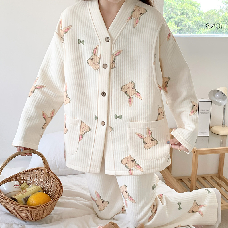 秋冬ジャカード空気綿月子服授乳授乳サンドイッチ妊婦パジャマ厚手セット出産予定パジャマ|undefined