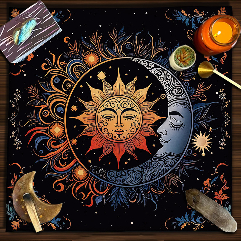 タロットテーブルクロスTarot Tablecloth布マット月相太陽花卉太陽生命樹ベルベットテーブルクロス|undefined