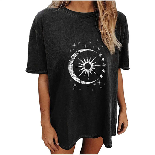 Planet loose T-shirt European and American new style 2025 printed casual