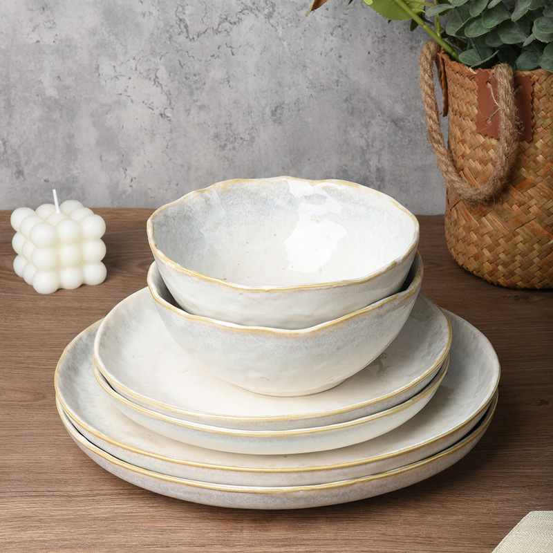 Customized 2025 New Dish Set European Style Hand-Kneaded Texture Household High-End Ins Style Western Food Plate Cross-Border