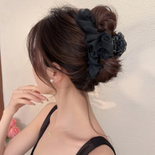 时尚网纱褶皱大号抓夹女高级感后脑勺盘发夹鲨鱼夹甜美风可爱发饰