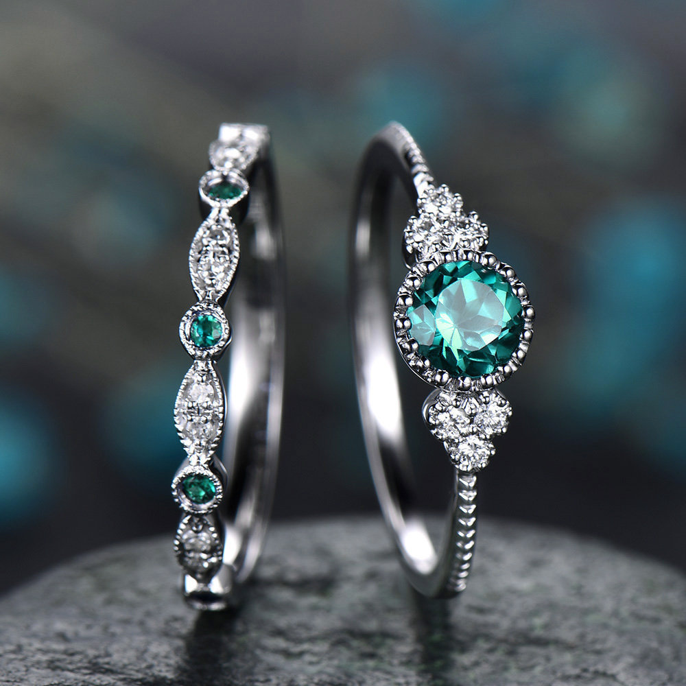 Zircon Women's Ring Copper Plated With Green And Blue Gemstones_voghion.com