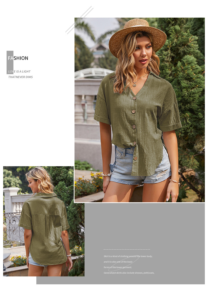 Short-Sleeved V-Neck Single-Breasted Cardigan T-Shirt NSDMB104539