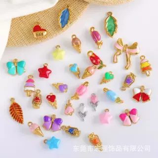 卡通简约立体可爱百搭不锈钢配件蝴蝶结不掉色冰淇淋 DIY饰品吊坠