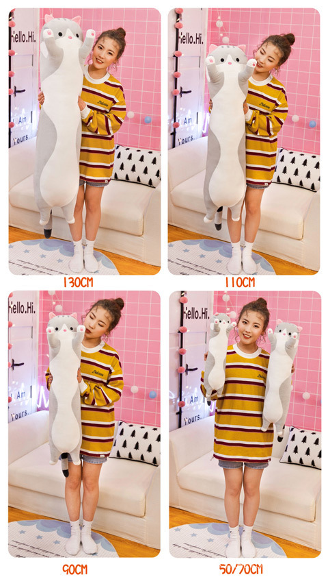 Long Cat-Shaped Plush Pillow Toy, Cross-Border Bestseller, 50-130cm Lying Cat Doll