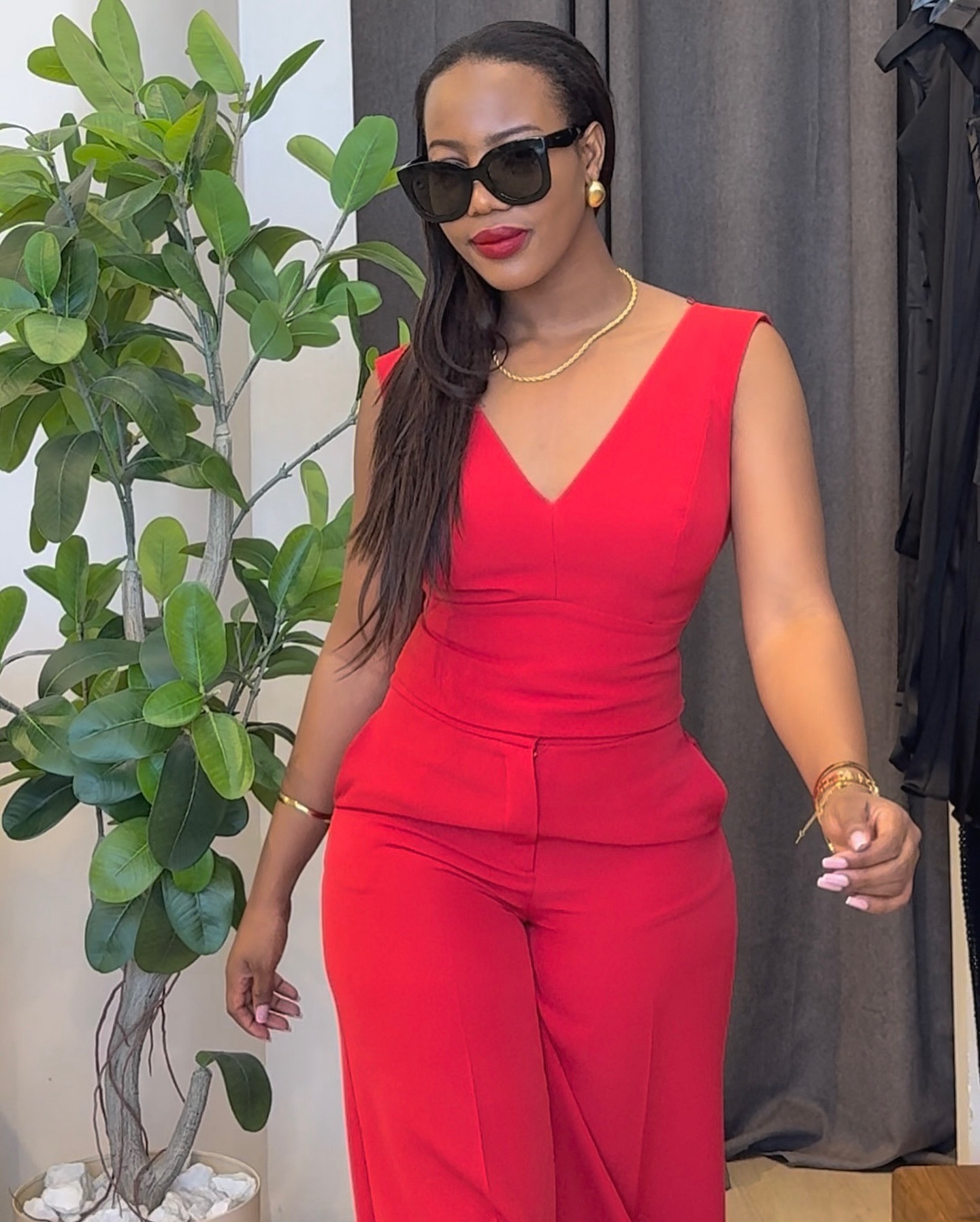 Women Clothing Spring Solid Color Backless Bow Top Wide Leg Trousers Casual Suit