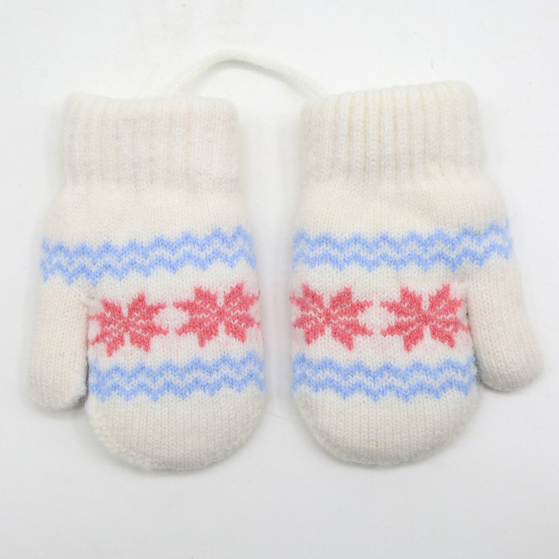 子供用雪遊び用手袋 冬用 裏起毛 厚手 保温 フィンガーレス 手袋紛失防止紐付き 小さな雪の結晶 タコマン クロスボーダー卸売|undefined