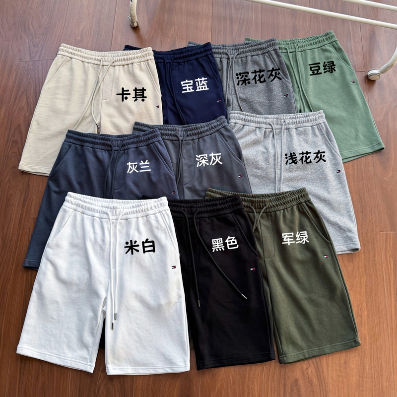 Tommy Spring and Summer Men's Double-Sided Knitted Cotton Drawstring Waist Pure Color Casual Basketball Sports Shorts Sweatpants Tommy Spring and Summer Men's Double-Sided Knitted Cotton Drawstring Waist Pure Color Casual Basketball Sports Shorts Sweatpants