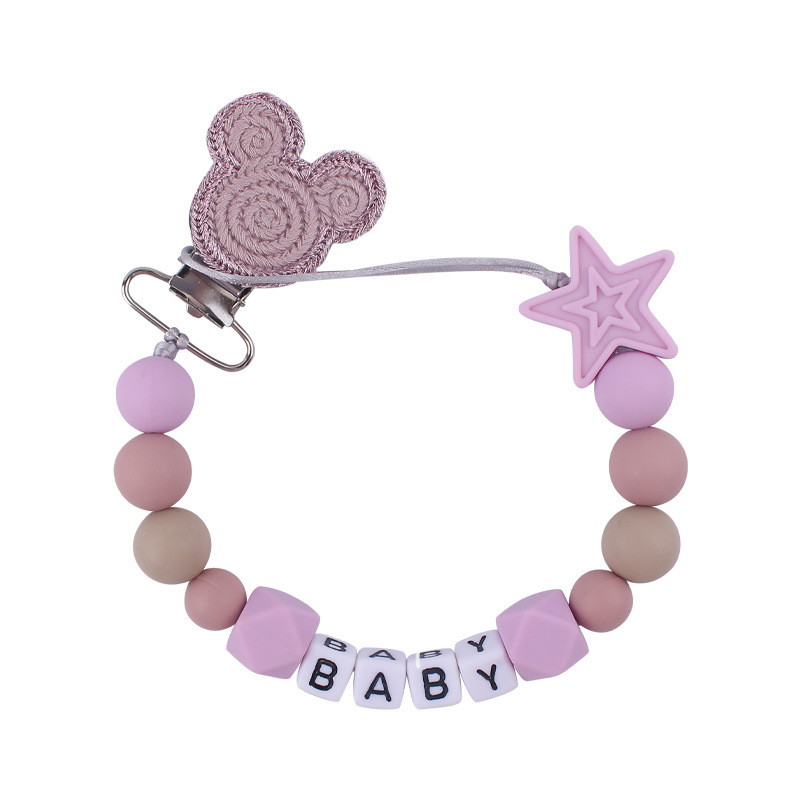 Nuevo bebé suministros animal chupete clip calmante bebé DIY nombre silicona mordedura pegamento molar chupete cadena