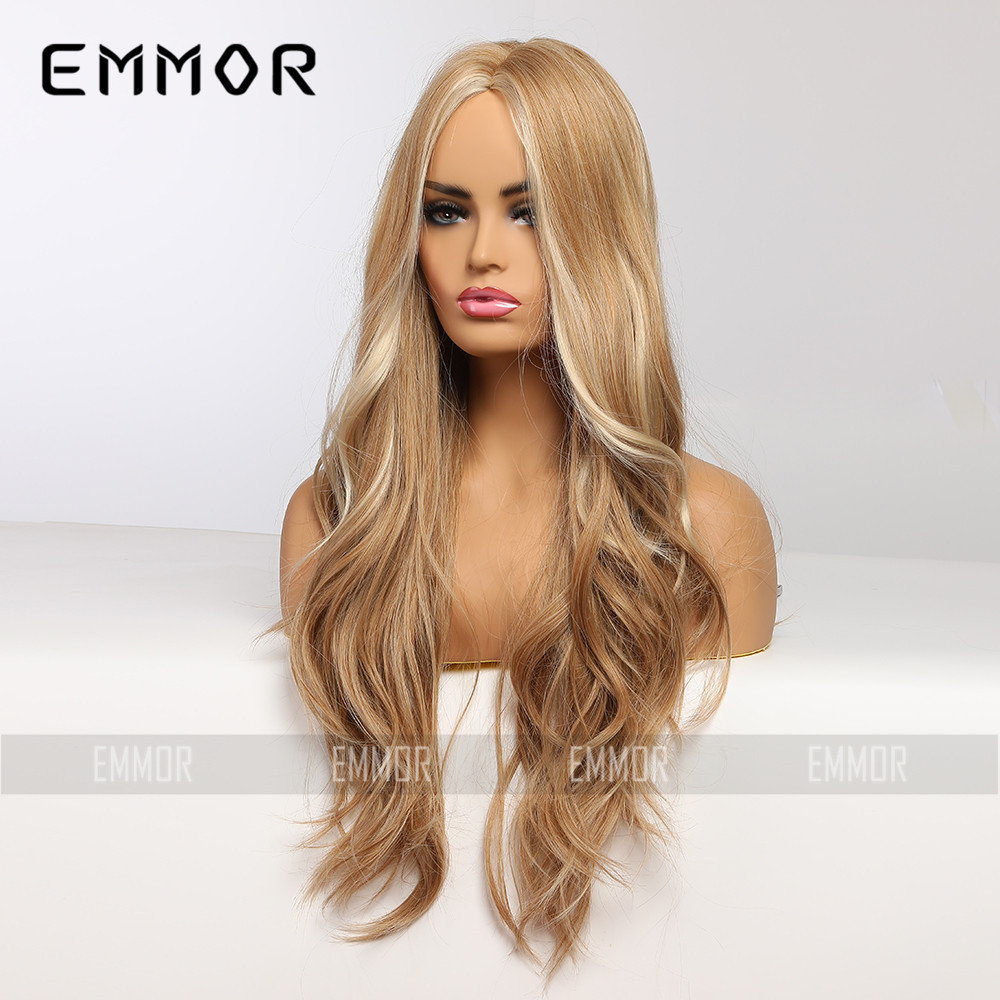 Emmor Amazon Comercio exterior europeo y americano peluca pelucas oro medio largo pelo rizado fibra química peluca hembra sombrerería