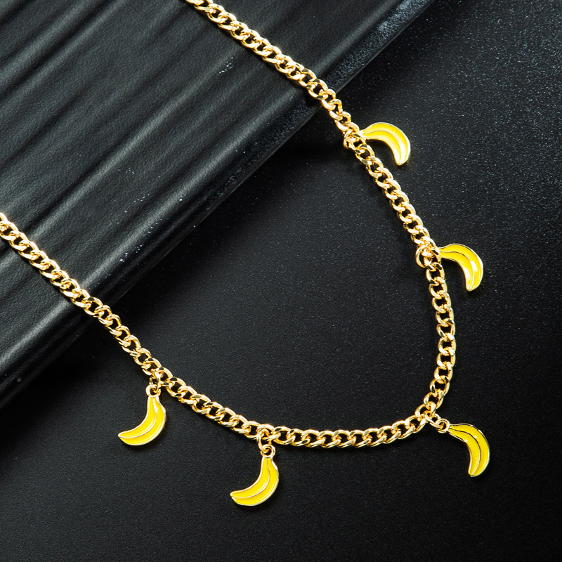Simple Multicolor Fruit Banana Pineapple Shape Copper Enamel Pendant Necklace display picture 3