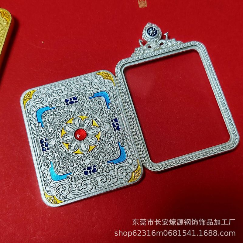 藏式钛钢珐琅彩双面玻璃唐卡画壳坦诚金刚杵嘎乌盒吊坠多款可选|undefined