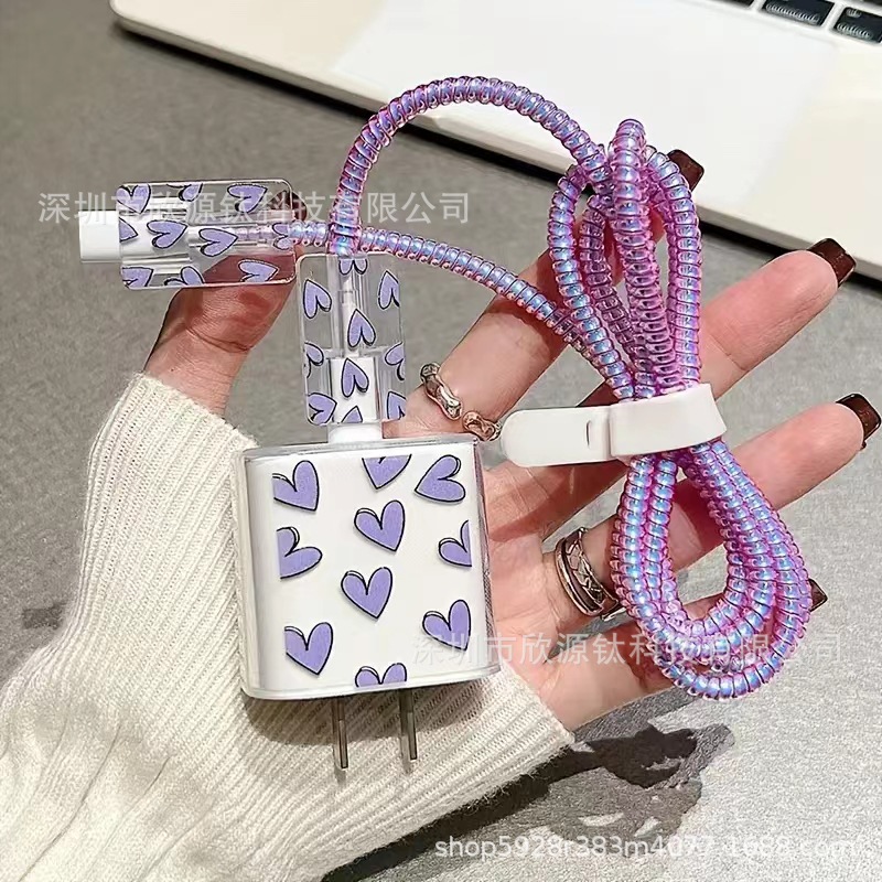 Funda protectora para cargador con diseño de amor transfronterizo de 20W, compatible con el cable de datos del Apple iPhone 16/15 y protector de cable para 14 Plus
