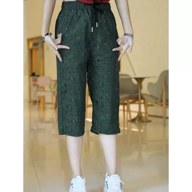 2025 лето новая мода ледяной шелк укороченные брюки для мужчин тонкий жаккардовый прямой повседневный брюки свободные средние брюки для мужчин