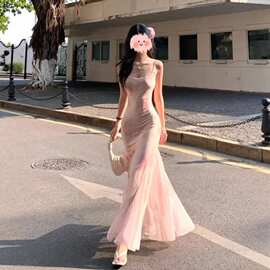 纯欲风性感辣妹渲染碎花吊带连衣裙女夏季网纱开衫花边包臀鱼尾裙