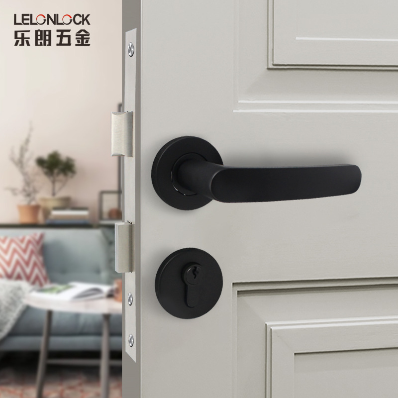 Venta al por mayor 304 de acero inoxidable negro split manija cerradura escuela Aula fuego puerta cerradura cobre cilindro cerradura interior cerradura de la puerta