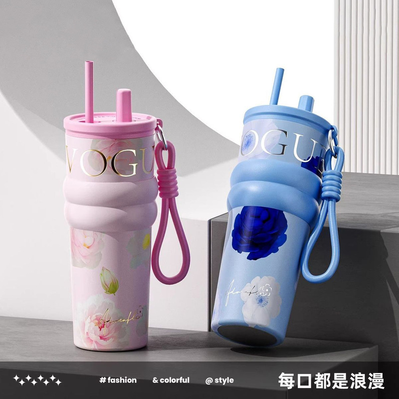 新しい花オーロラ魔法瓶カップセラミックコーティングされたライナー女性のための高価値 2025 大容量新しいストローカップ|undefined