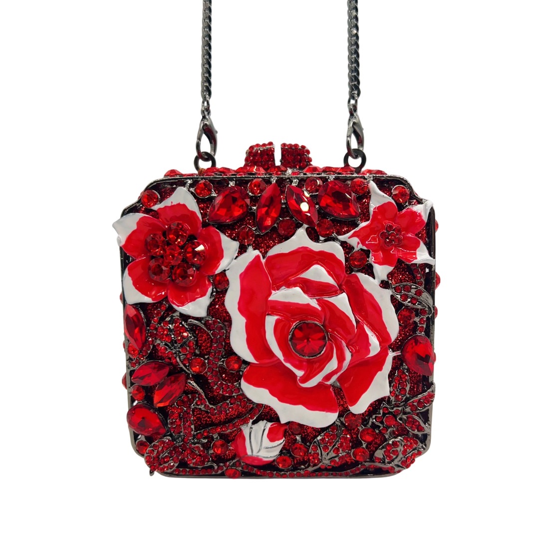 Bolsa de cristal transfronteriza con diamantes ligeros de lujo goteo de aceite rosa fiesta de cena reunión anual de mano bolsa dura