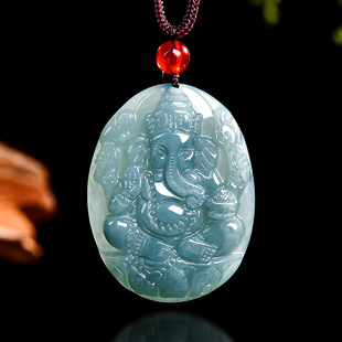genuine goods Natural A Goods Jade Blue Water Elephant God Ice Jade Pendant Elephant Trunnus God of Wealth Men's Jade Pendant Women's Pendant