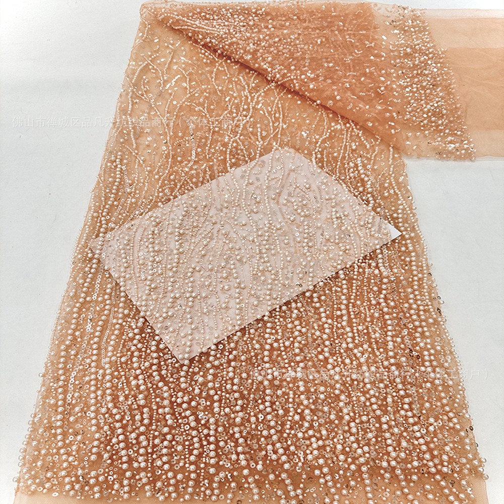 Tejido de bordado de malla de alta fijación vestido de boda tela de moda tamaño de perla serie de fabricantes en stock image 9