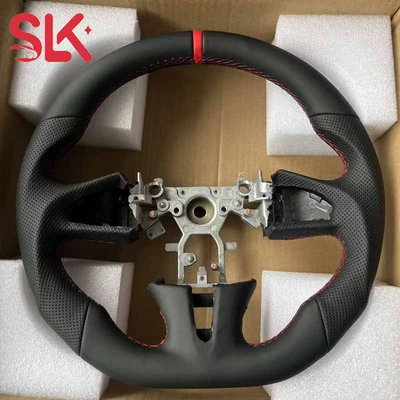Infiniti Q50 Flat-Bottomed Sports-Style D-Shaped Leather Steering Wheel Modified with Red Logo and Red Stitching