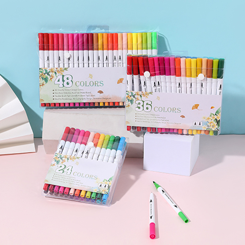 Amazon de doble cabeza suave acuarela pluma gancho línea de color Marcos suministros de arte regalo de los niños pintura traje transfronterizo