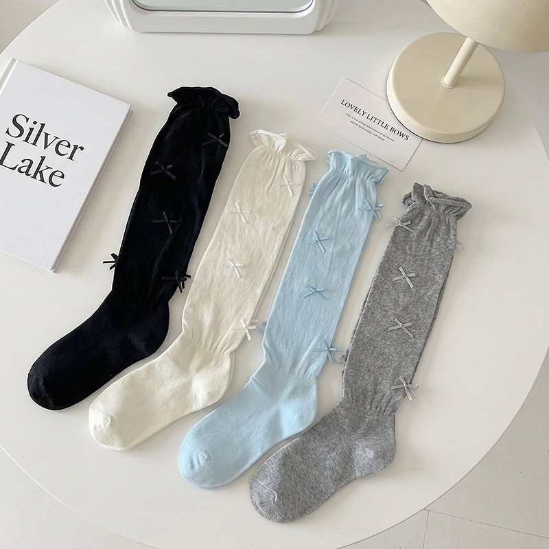Gray Socks for Women, Spring & Fall Mid-Calf Socks with Small Leather Shoes, Ballet Style Ins Trendy Korean Style Bow Long Socks Gray Socks for Women, Spring & Fall Mid-Calf Socks with Small Leather Shoes, Ballet Style Ins Trendy Korean Style Bow Long Socks