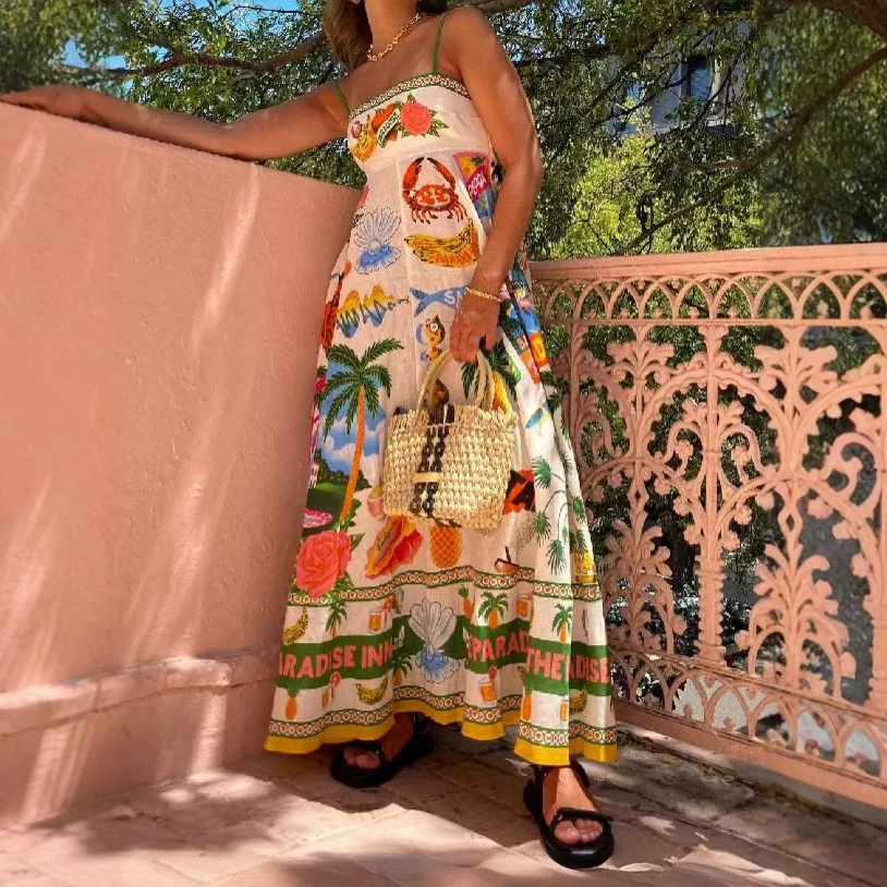 Трансграничная независимая станция Европейская и Американская женская летняя сексуальная подтяжка с граффити принтом без рукавов с высокой талией