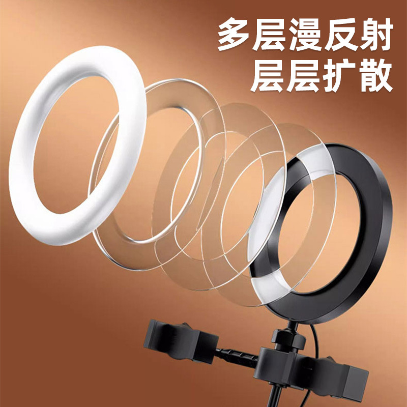 Fábrica al por mayor soporte de escritorio de 6 pulgadas de luz de relleno de teléfono móvil soporte en vivo de Doble posición traje Disco soporte telescópico