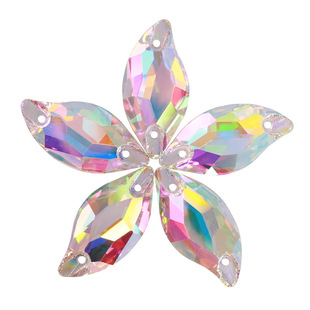 Cross-border willow-shaped flat gold bottom double-hole glass hand-stitched diamond jewelry apparel accessories