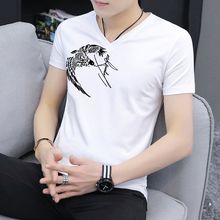 瑞拉蒂夏季短袖T恤男V领修身鸡心领半袖上衣服男装韩版潮流打底衫
