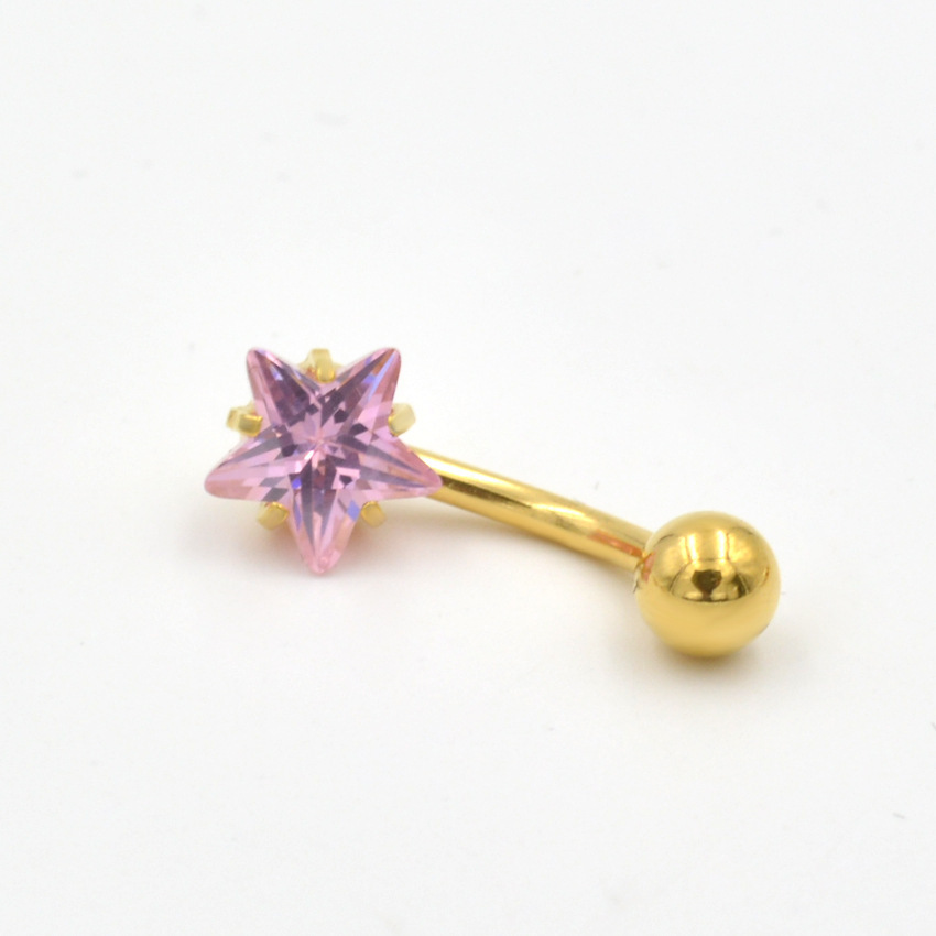 Piercing per ombelico in acciaio inossidabile di grado AAA, con stella a cinque punte, nuovo anello per ombelico in zircone a forma di stella placcato in oro_voghion.com