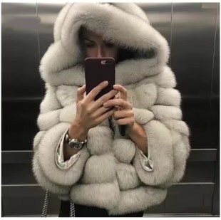 Cross-border Europe and the United States best selling fur coat hooded stitching coat imitation fox fur artificial fur factory in stock